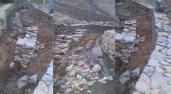 مینگورہ علاقہ ملوک آبادکے برساتی نالے میں غیر قانونی تجاوزات پر تعمیراتی کا م جاری،ڈی سی سوات سے کارروائی کا مطالبہ