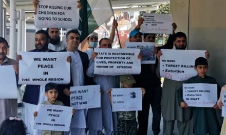 نیوزی لینڈ کے شہر آکلینڈ میں سوات میں موجودہ دہشت گردی کے خلاف پرامن احتجاجی مظاہرہ